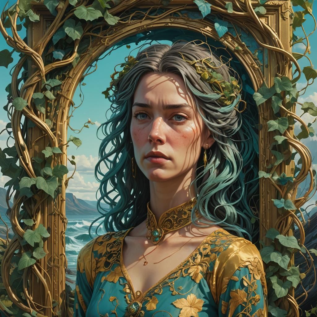 Surreal Self-Portrait with Flowing Hair in Fantasy Art