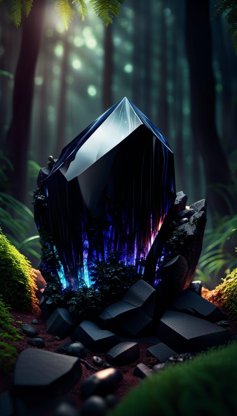 Obsidian Crystal in Forest Landscape: 3D Cell Shading