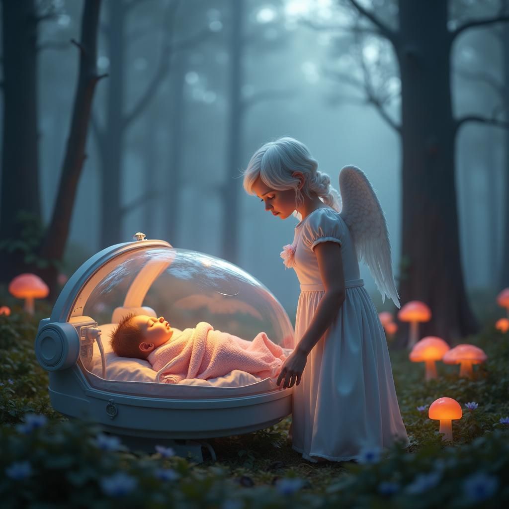 Glowing Magical Forest Protects Sleeping Child