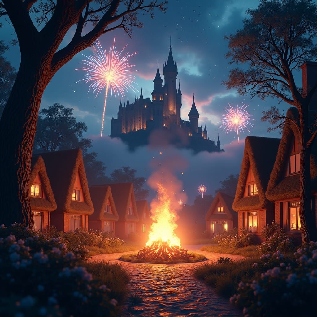 Mystical Bonfire Night in Whimsical English Village