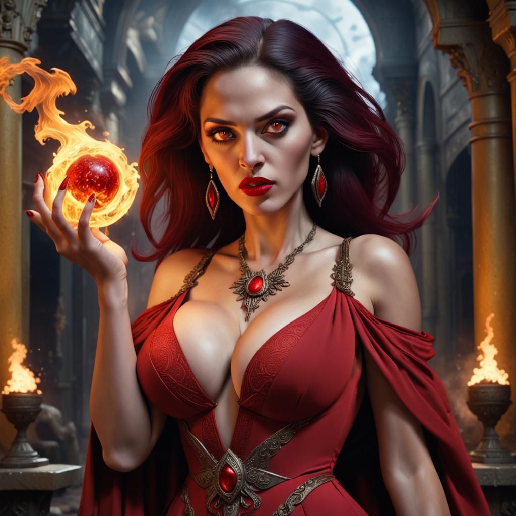 Cuban Fire Sorceress with Fireball, Digital Art