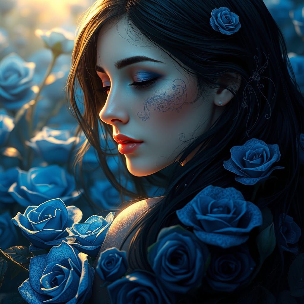 Ethereal Goddess Amongst Lavender Blue Roses