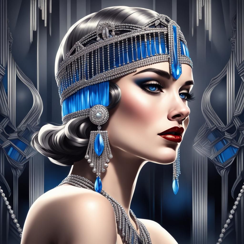 Art Deco Flapper Girl in Hyperrealistic Splash Art