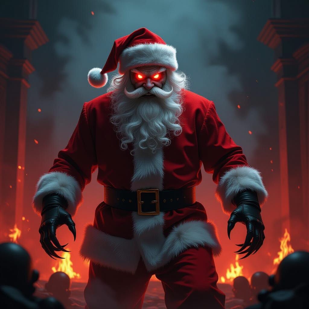 Terrifying Santa Claus in Fiery Dark Fantasy Art
