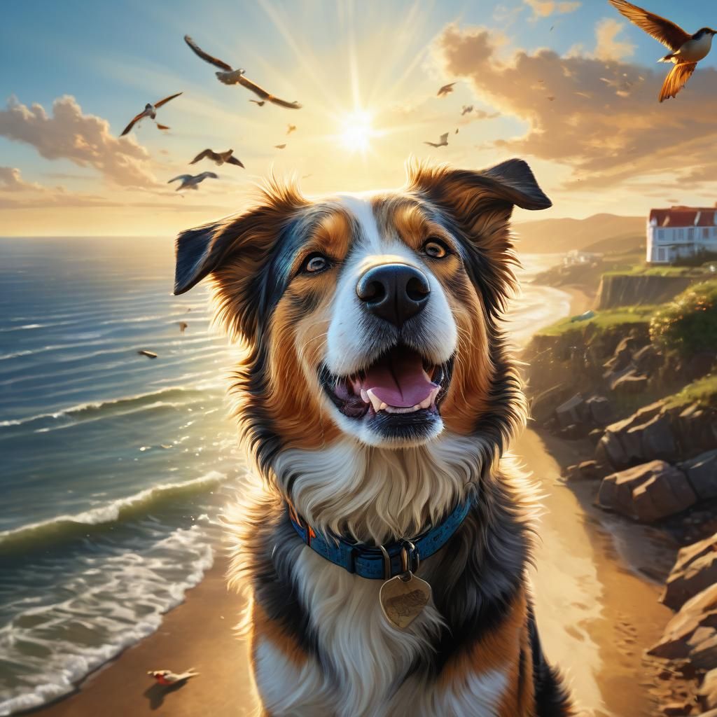 Happy Holiday Dog in Hyperrealistic Splash Art