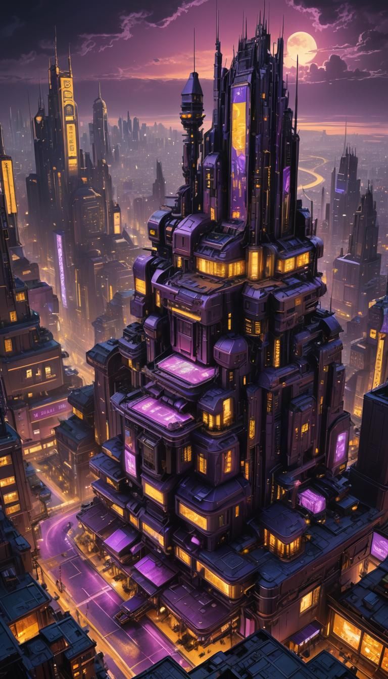 Cyberpunk Metropolis in Dark Fantasy Style