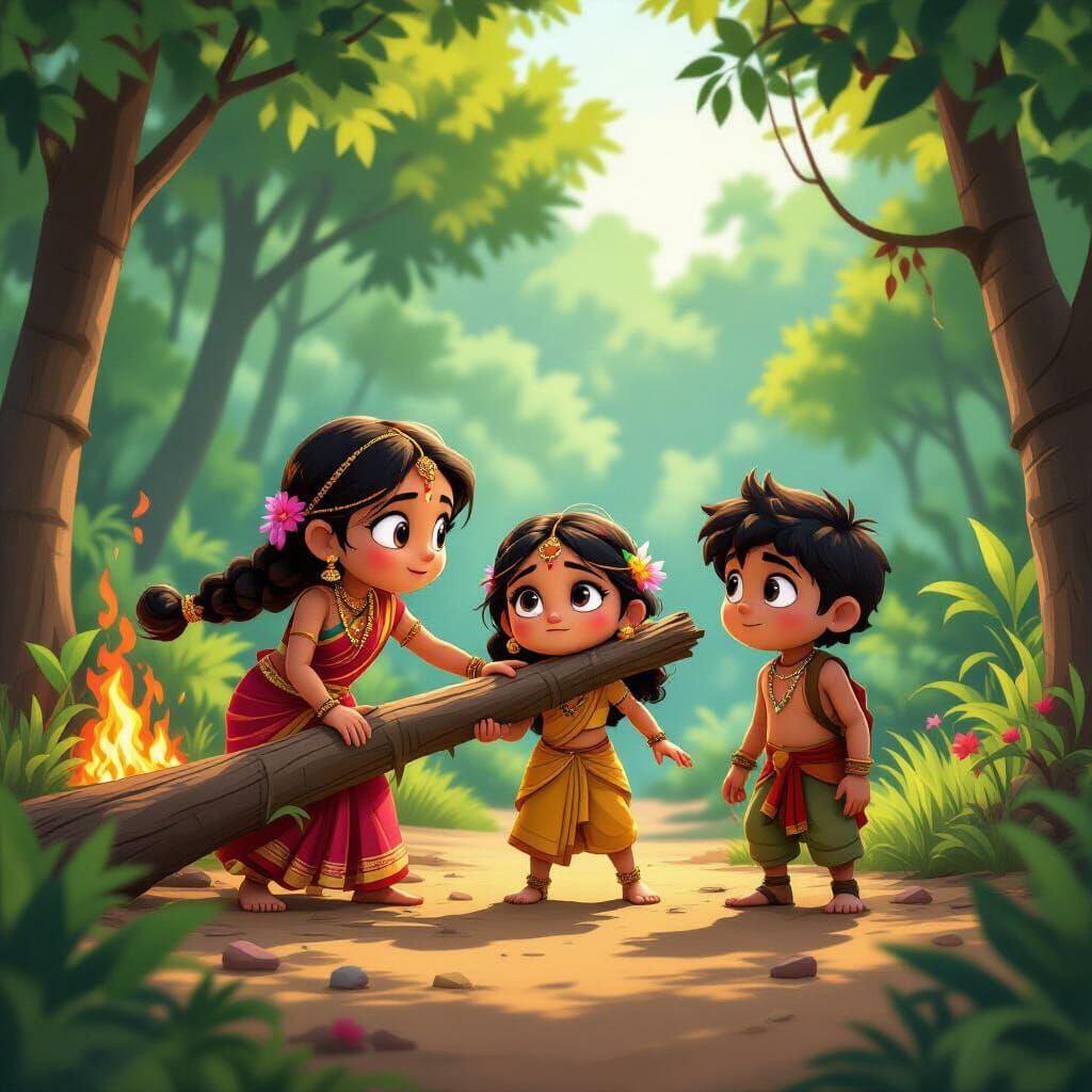 Jungle Rescue Scene in 3D Cartoon Style