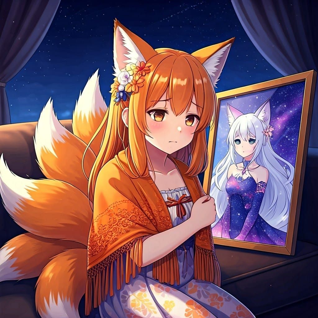 Anime Fox Girl Nostalgia: Starry Night Remembrance