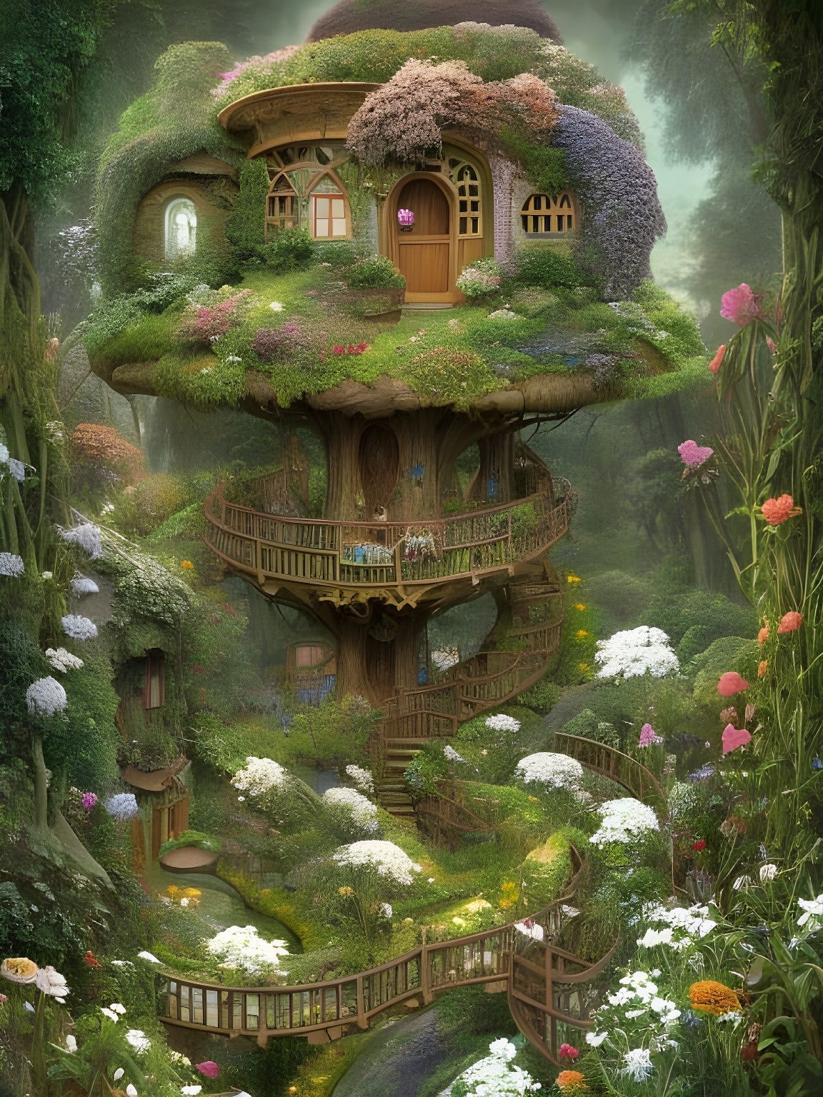 Middle-earth Hobbit Treehouse Garden, Impossible Architectur...