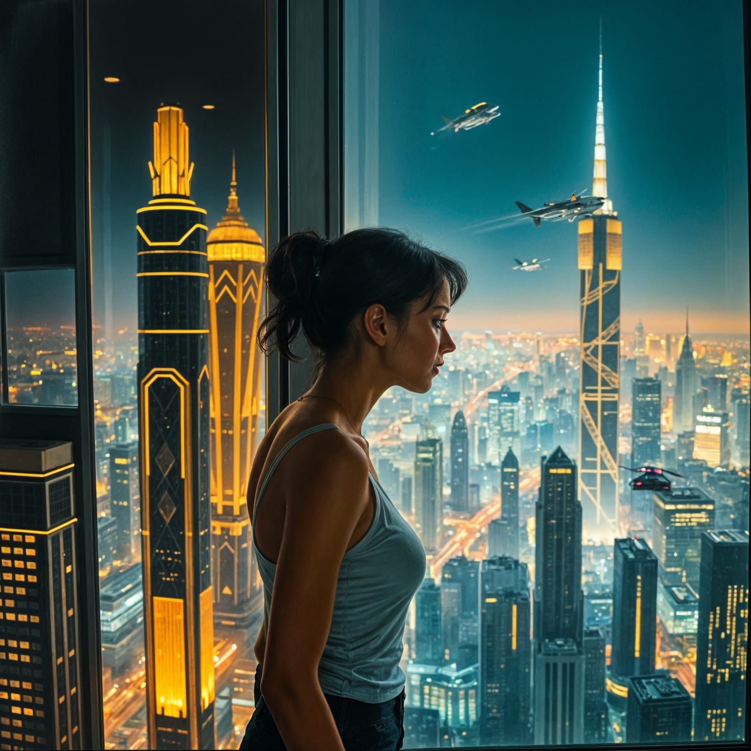 Futuristic Cityscape in Mixed Media Oil Paint