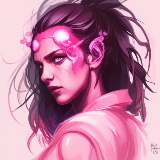 Pink-Eyed Girl Portrait with Energy Flow