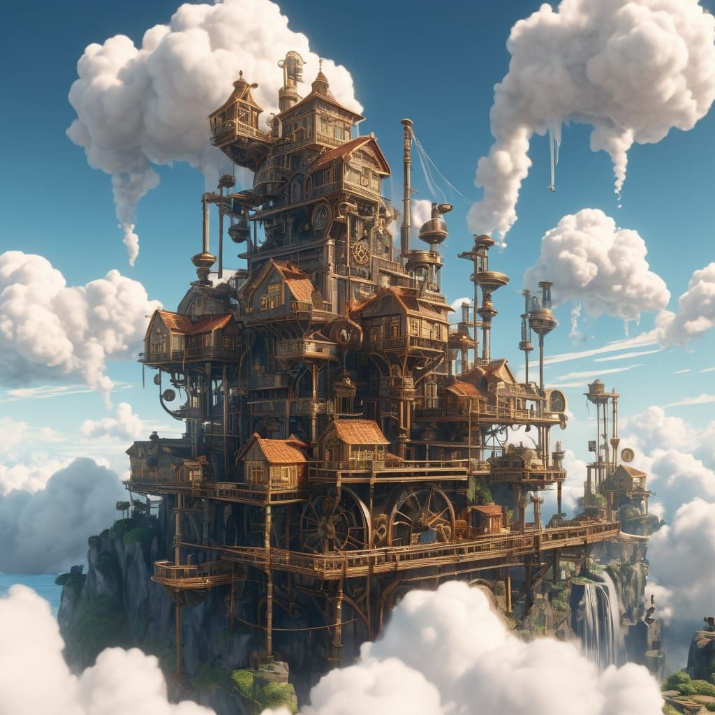 Colossal Steampunk Waterwheel Powers Floating Village in Whi...