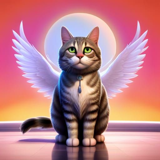 Tabby Cat with Angel Wings: 3D Digital Art