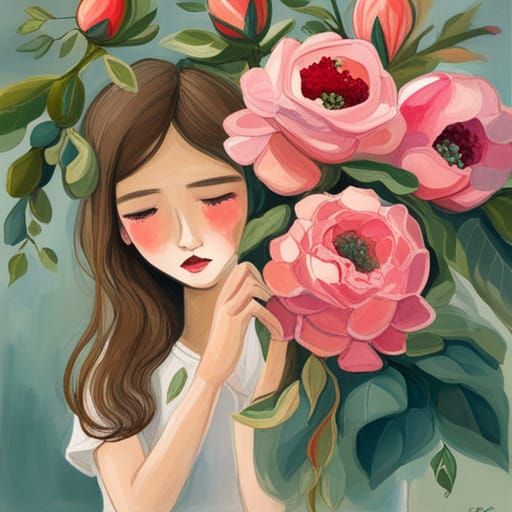 Detailed Gouache Painting of a Blooming Rose