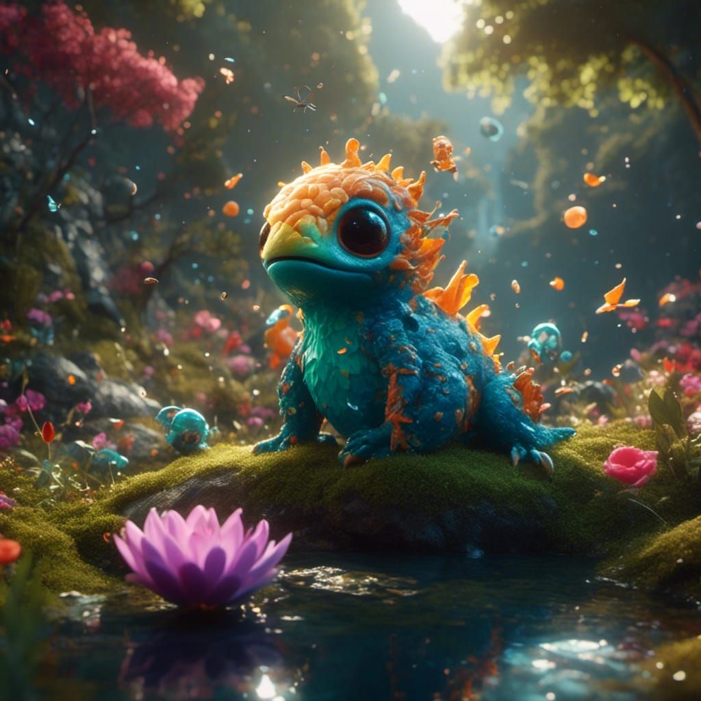 Cute Salamander-Dragon Hybrid Creature in Detailed Matte Pai...