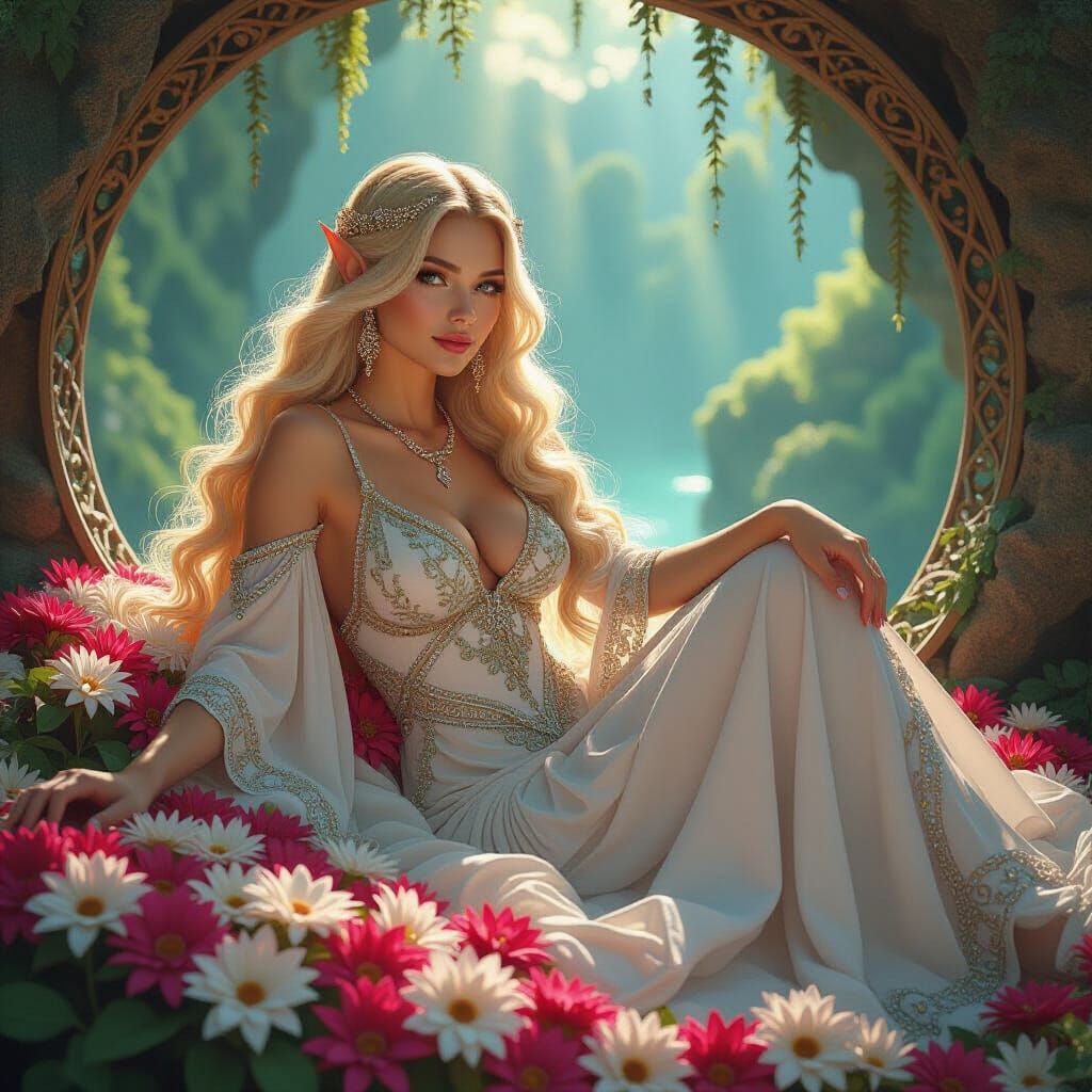 Elven Goddess in Art Nouveau Grotto