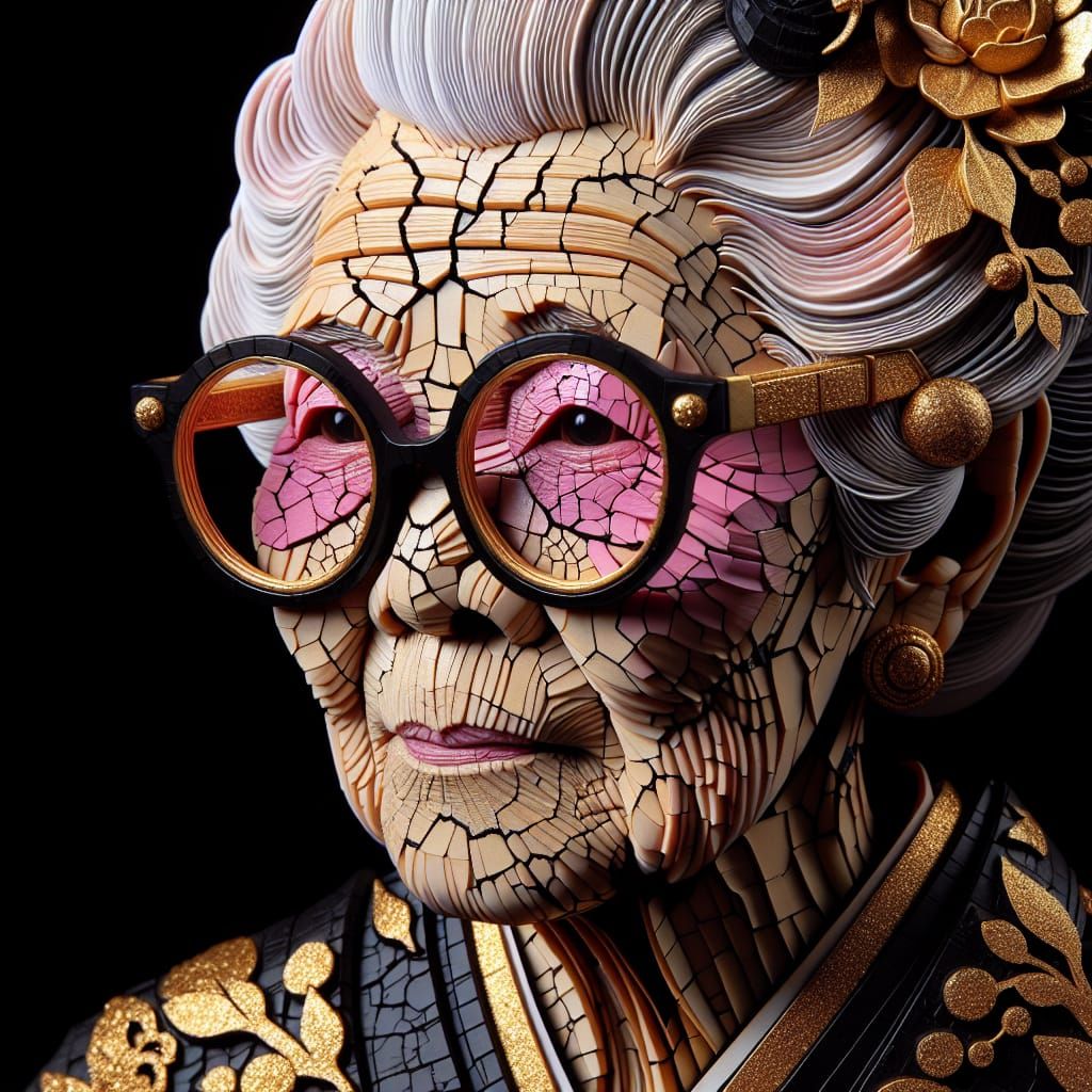 Edo-Inspired 3D Portrait of an Elderly Asian Woman