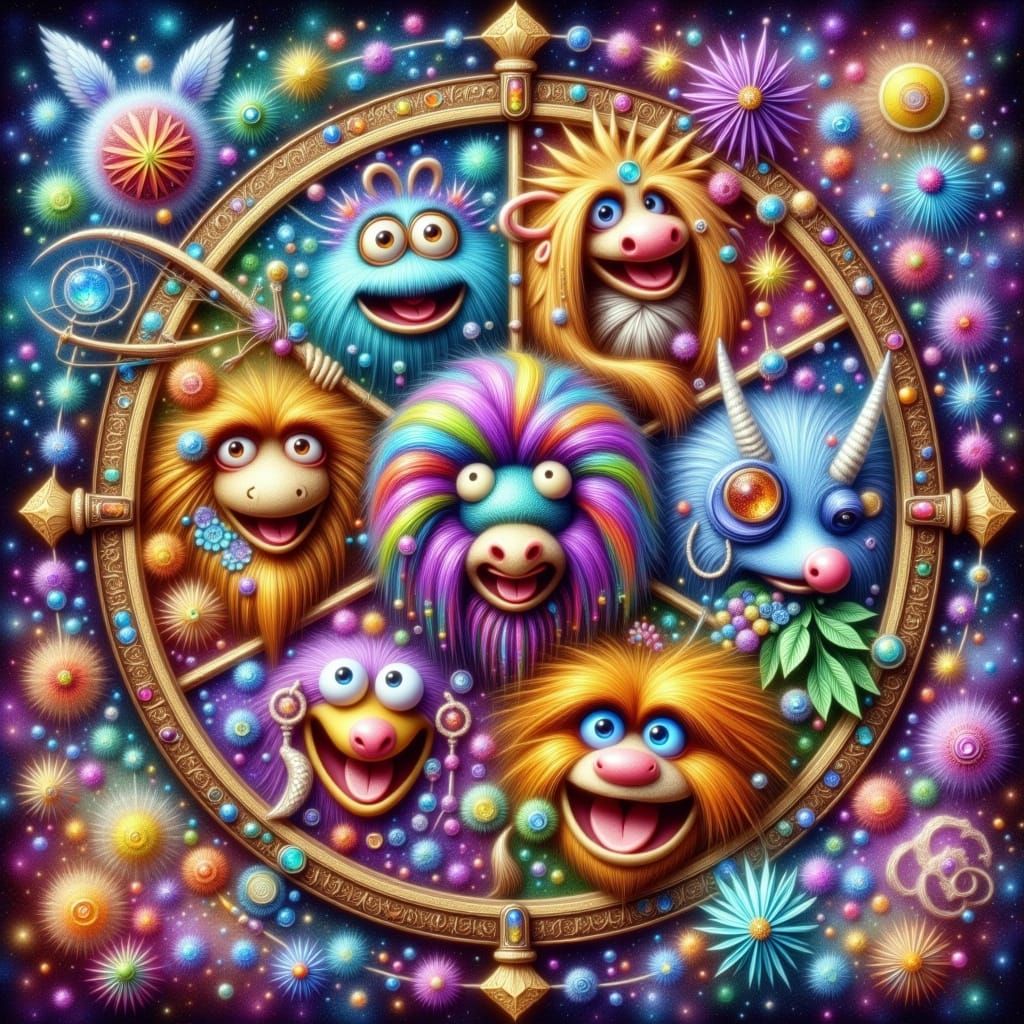 Whimsical Zodiac Wheel in a Fraggle Rock-Inspired Landscape