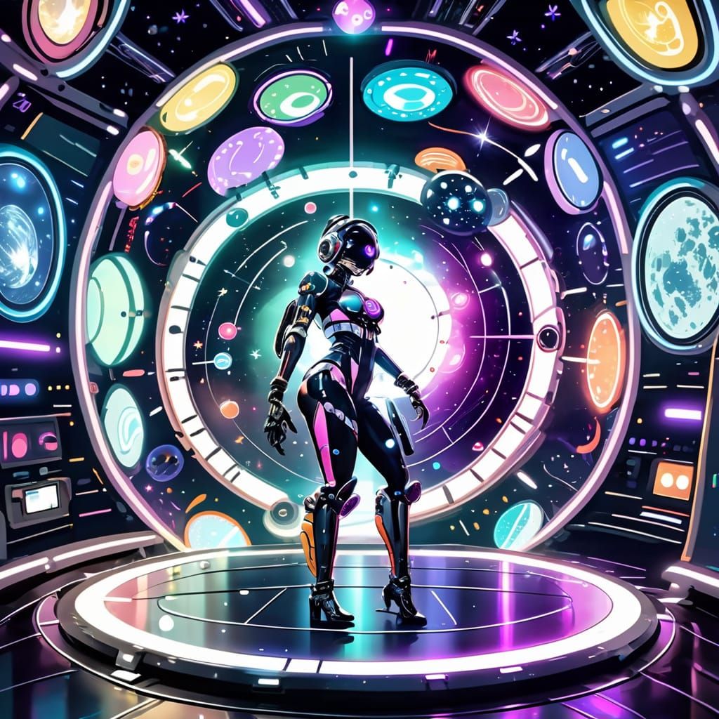Android Dancer in Futuristic Space Station