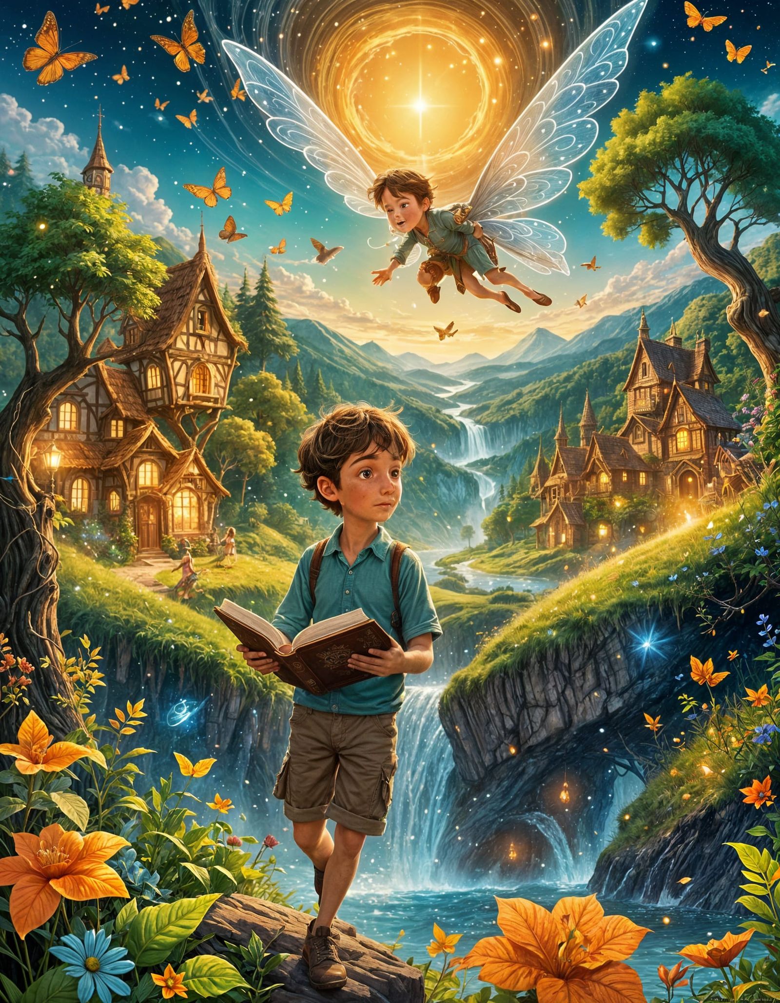 Boy Enters Fantasy Book Realm with Fairy