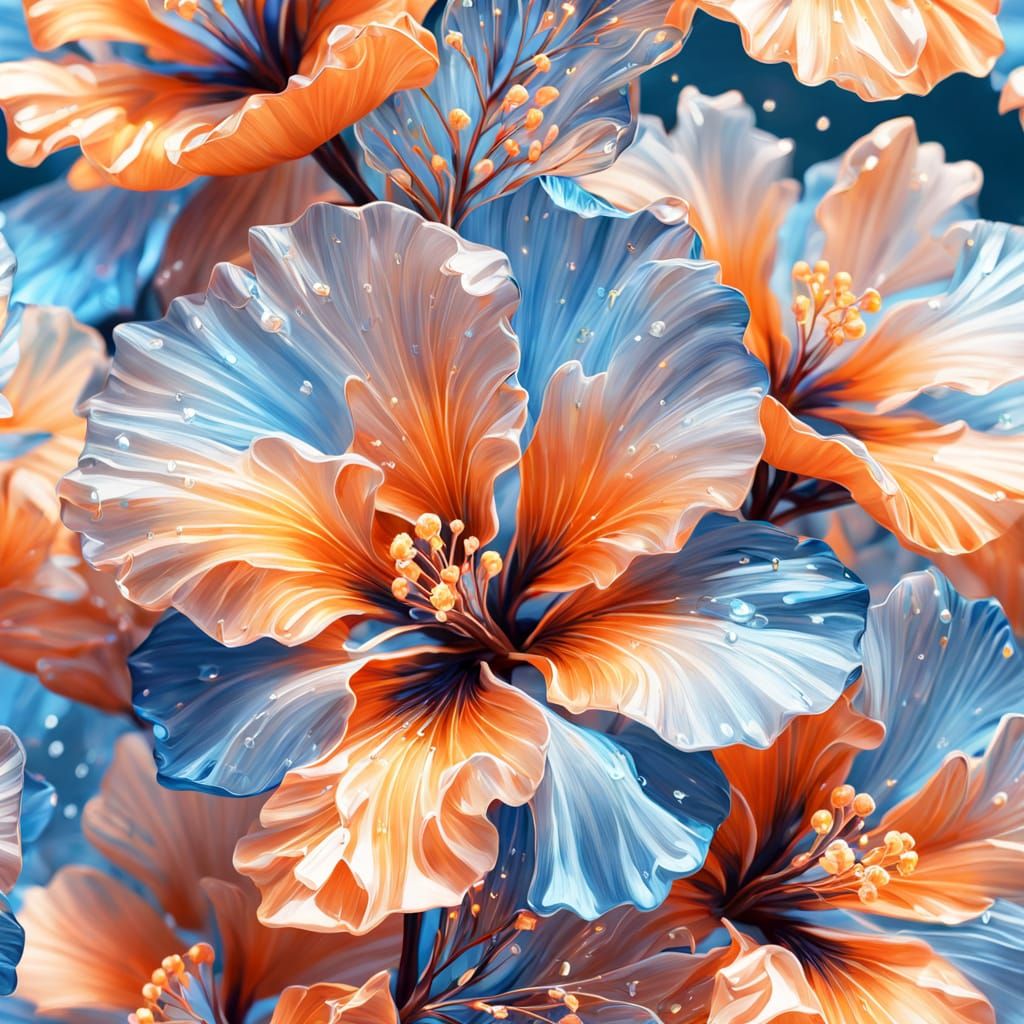 Sparkling Crystal Hibiscus Flowers in Hyperrealistic Macro
