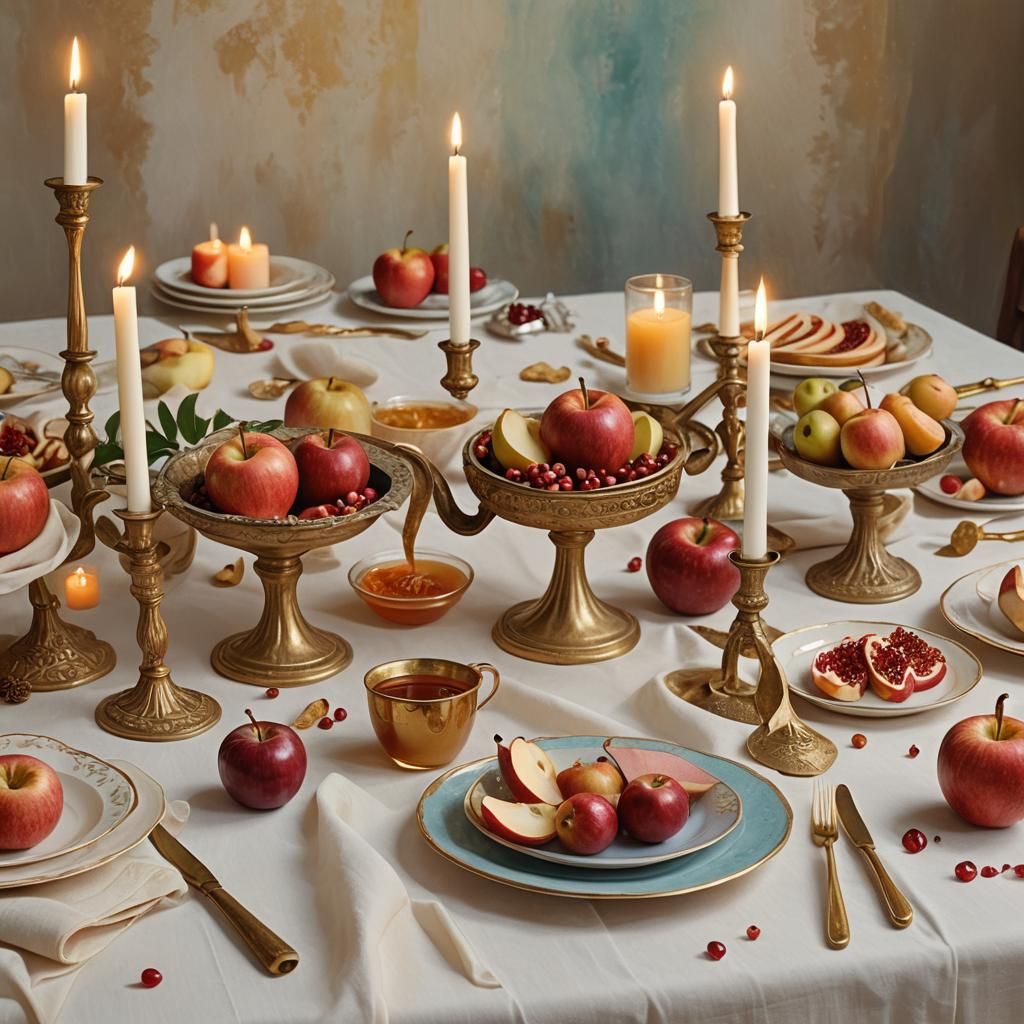 Festive Rosh Hashanah Table in Soft Digital Art