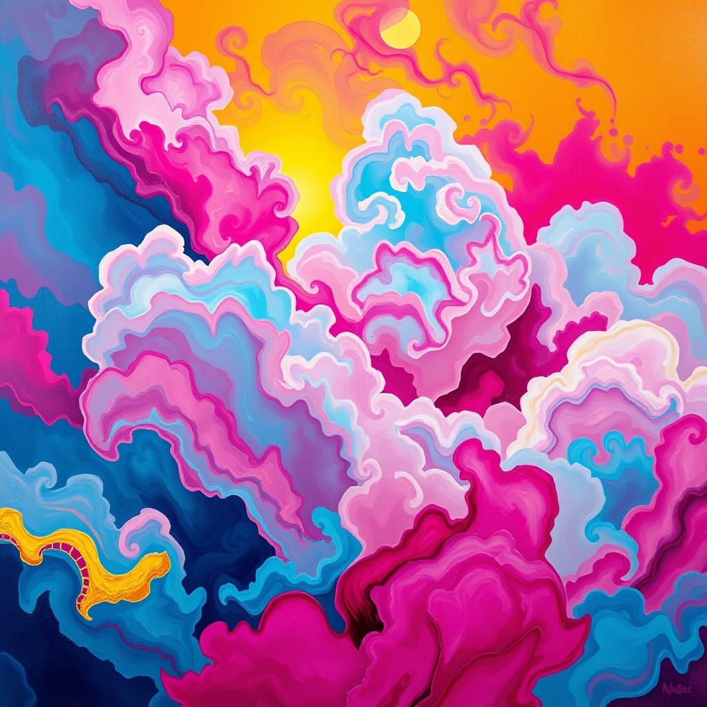 Abstract Expressionist Love Swirls in Warm Golden Light