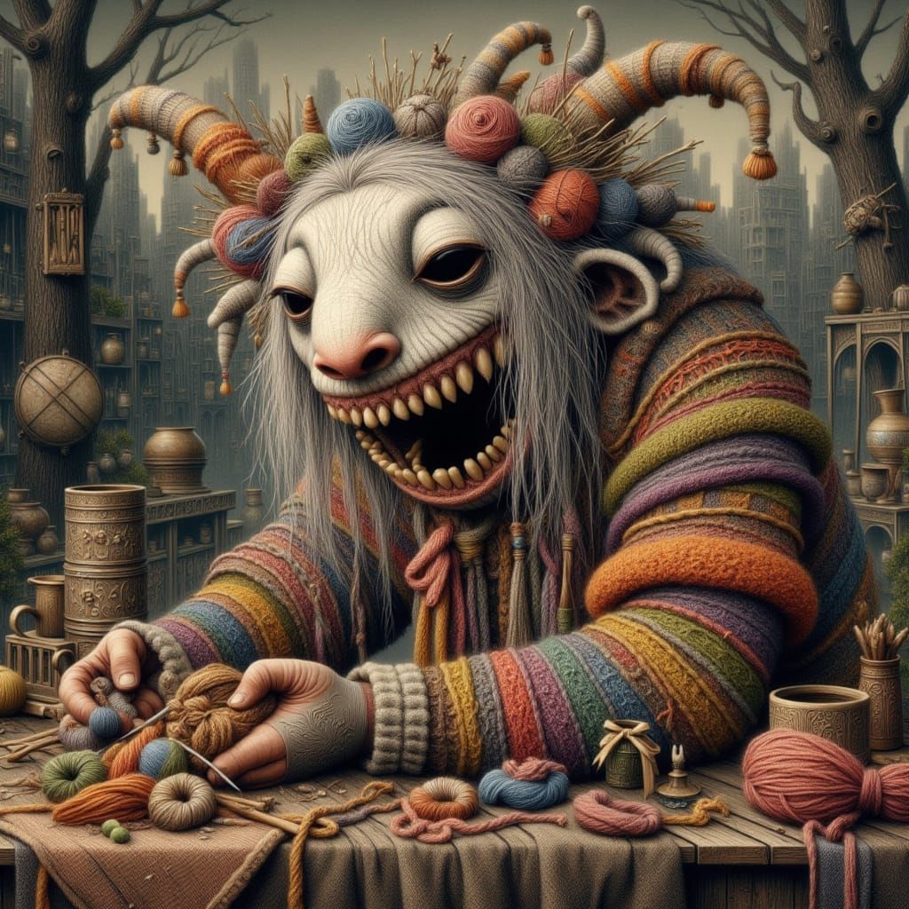 Vibrant Yarn Monster Knits Sweater in Whimsical Pop Surreali...