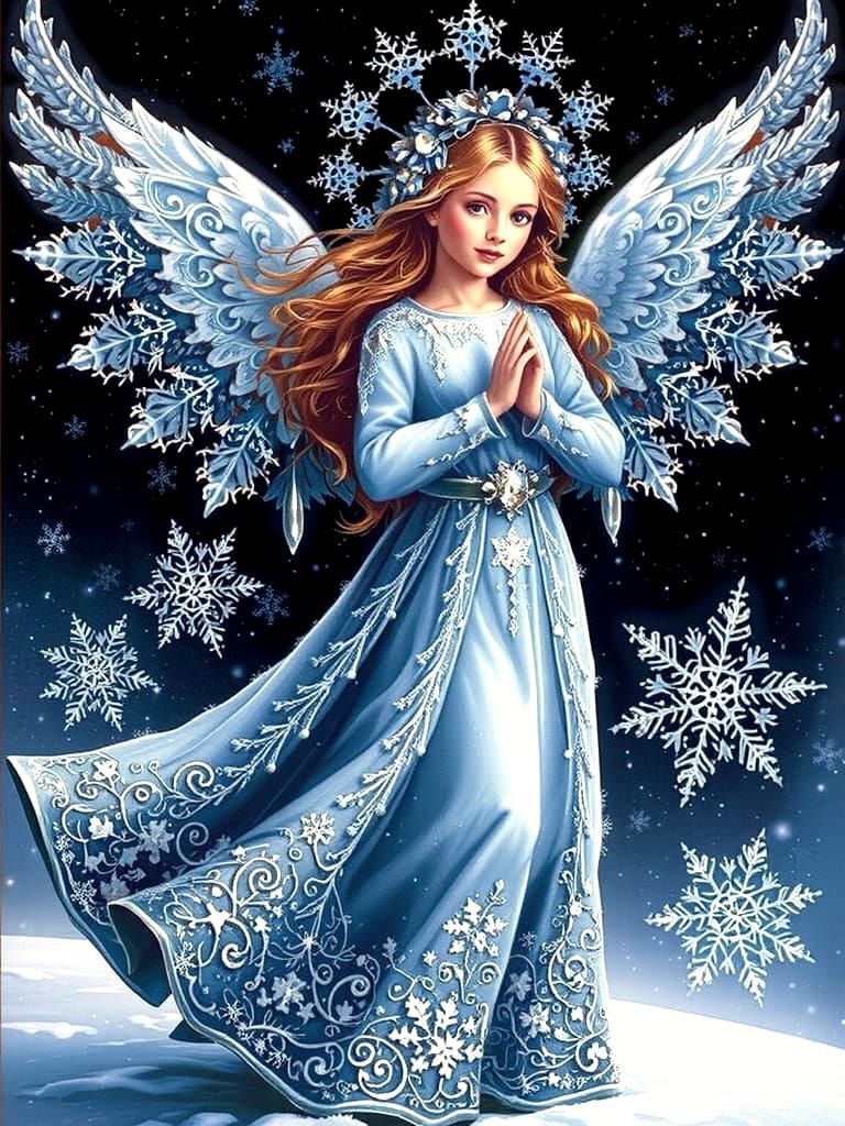 Winter Angel Adorned with Snowflake Patterns