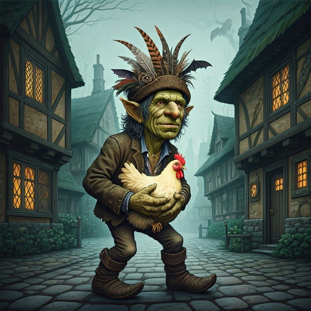 Keith Richards as Goblin in Medieval Village Watercolor