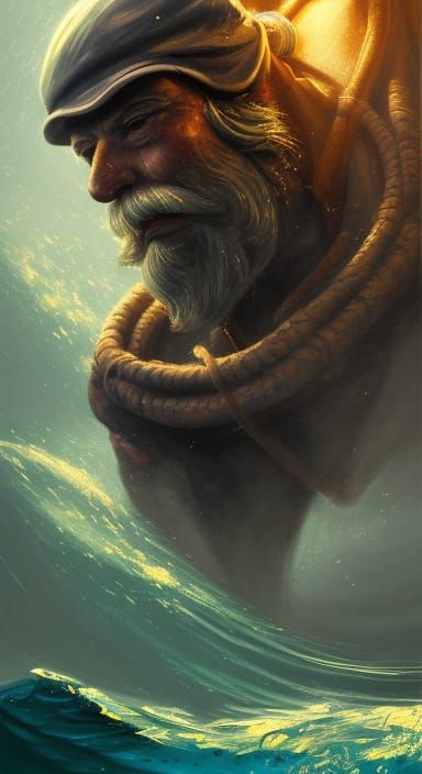 Hyperrealistic Old Man of the Sea Concept Art