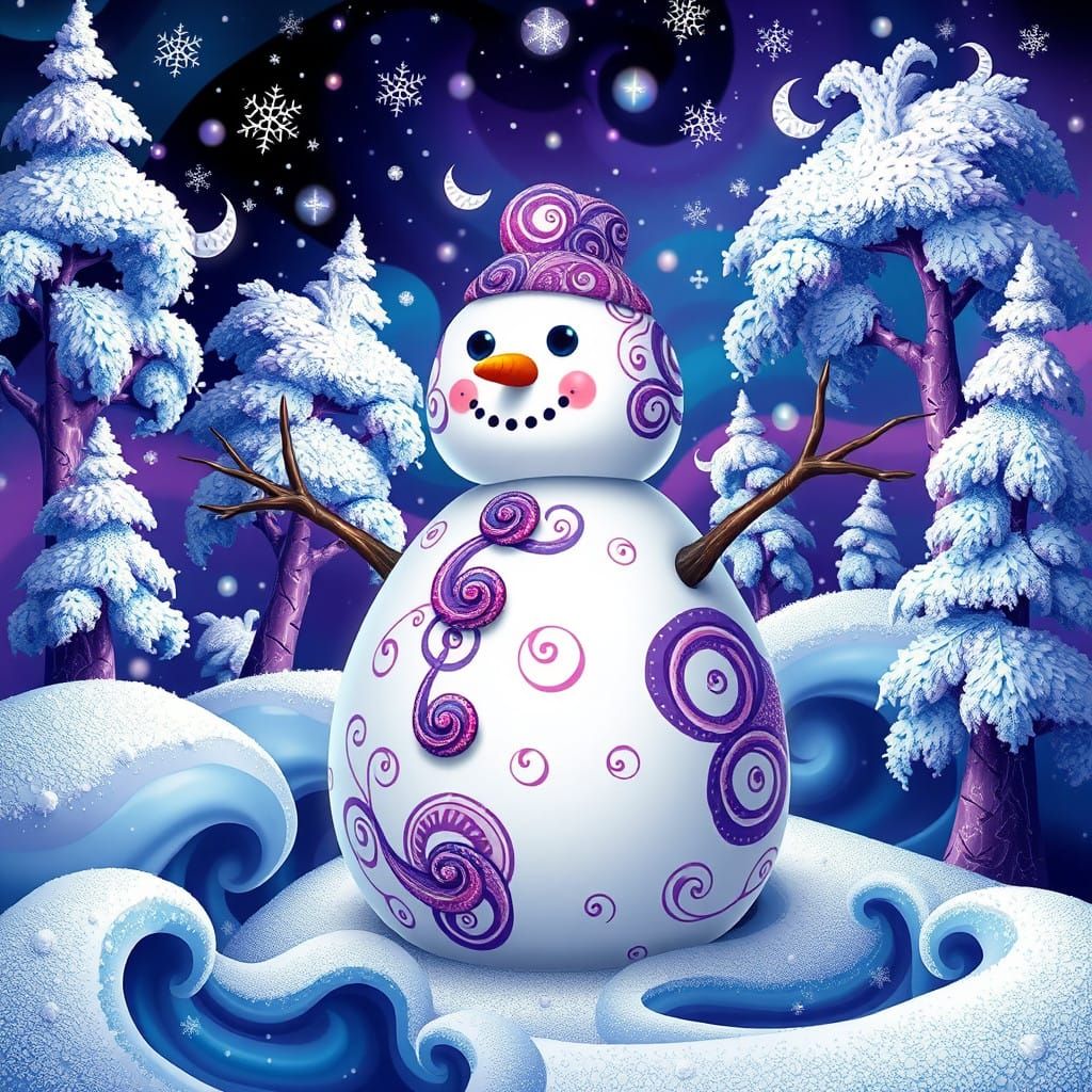 Vibrant Whimsical Snowman Winter Wonderland