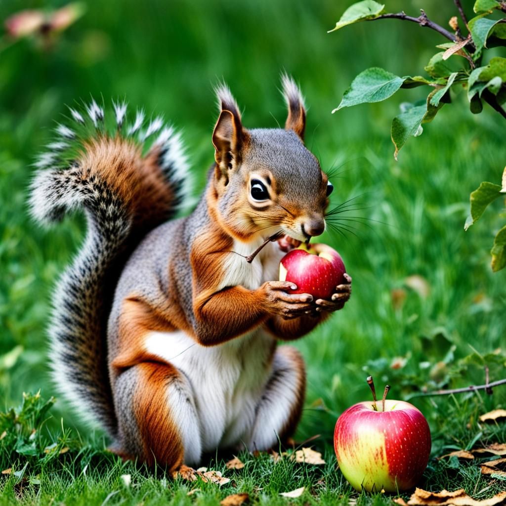 Squirrel Eating Apple in Natural Habitat