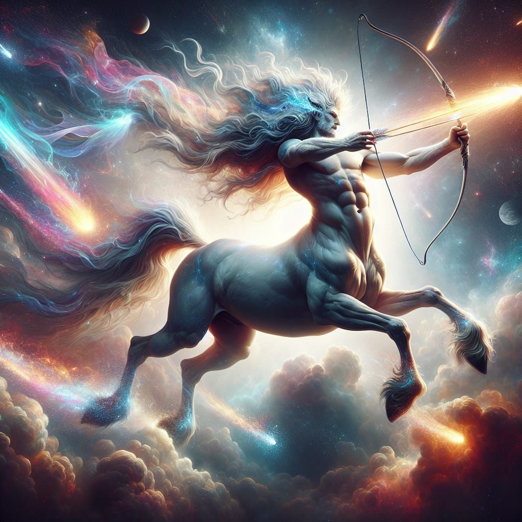 Celestial Centaur Mid-Gallop with Glowing Arrow