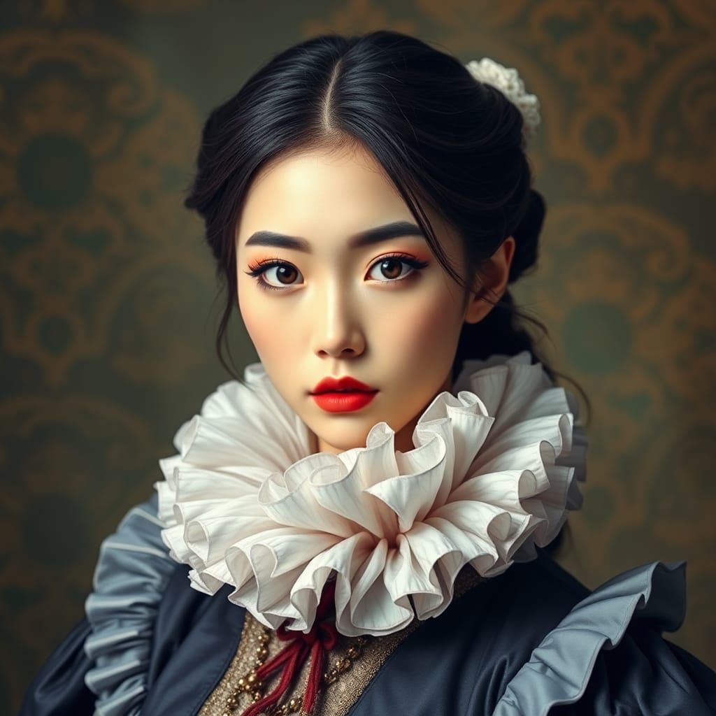 Baroque-Inspired Portrait of a Confident K-Pop Star