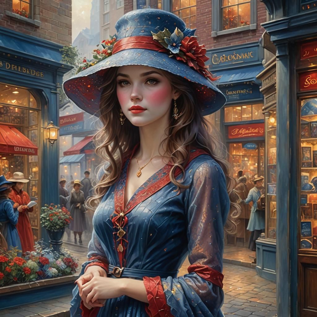 Woman in City Shop Window, Ethereal Fantasy Art