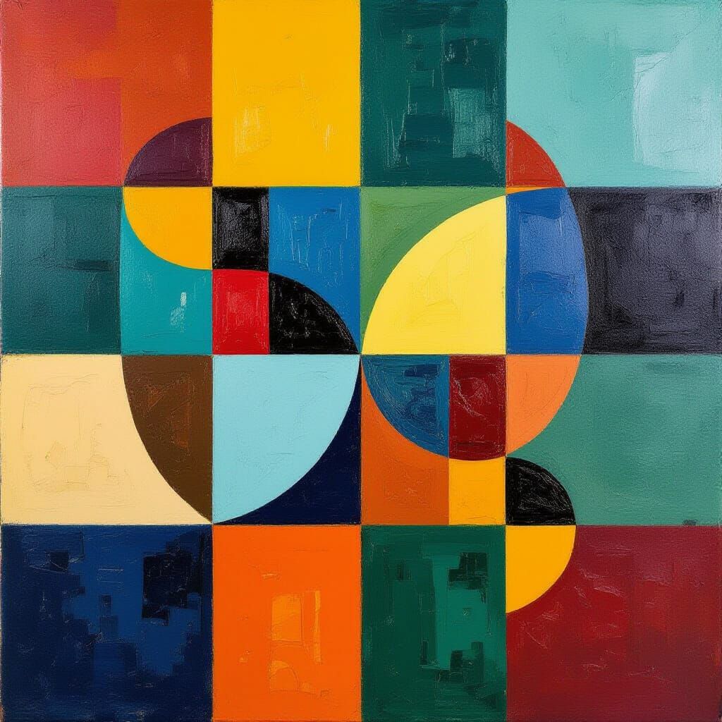 Abstract Geometric Painting in Earthy Tones