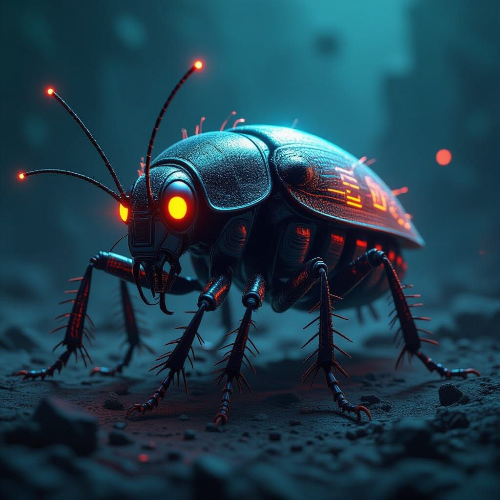 Bioluminescent Cybernetic Cockroach in Gritty Cyberpunk Styl...