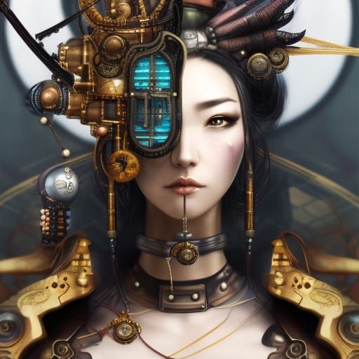 Steampunk Samurai Woman Portrait in Digital Art
