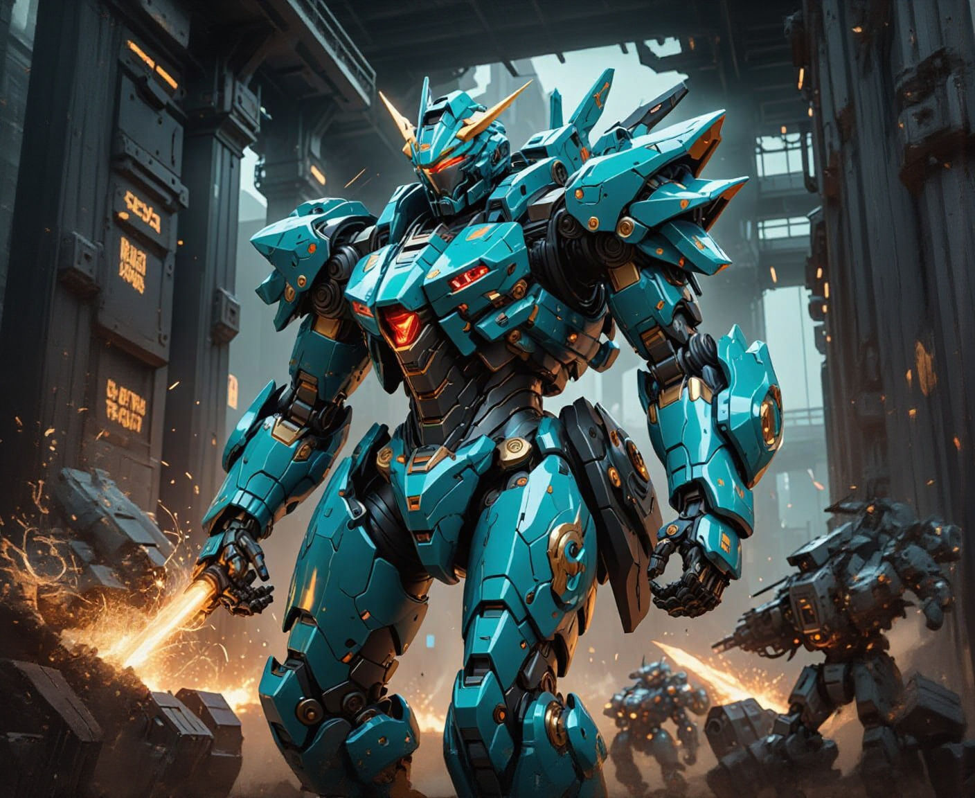 Futuristic Mecha Duel at Persepolis in Anime Style