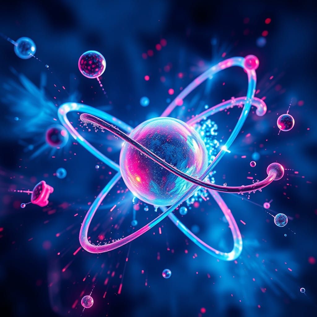 Hyperrealistic Digital Collisions of Atoms in Cinematic Blue...