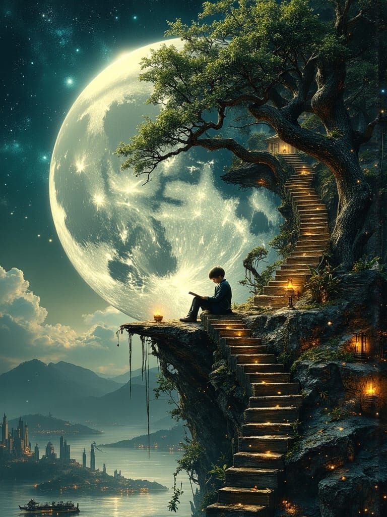 Ethereal Library Moon: A Cinematic Masterpiece