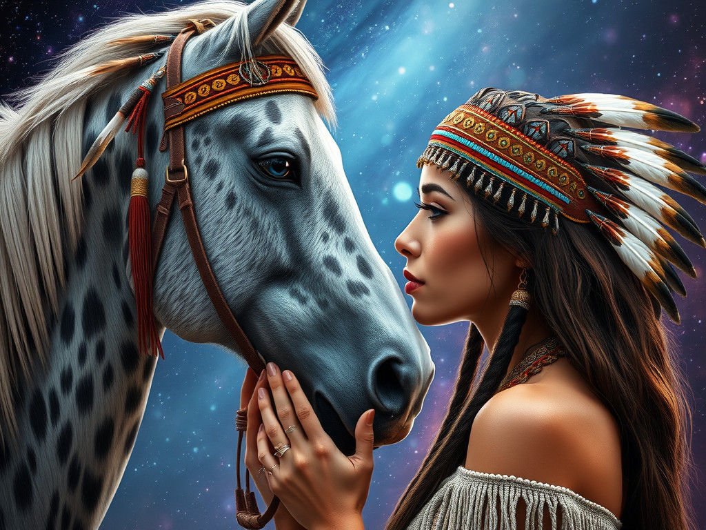 Native American Indian woman with her loyal Horse