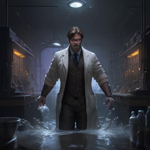 Magical Zebrafish Lab in Dark Fantasy Style