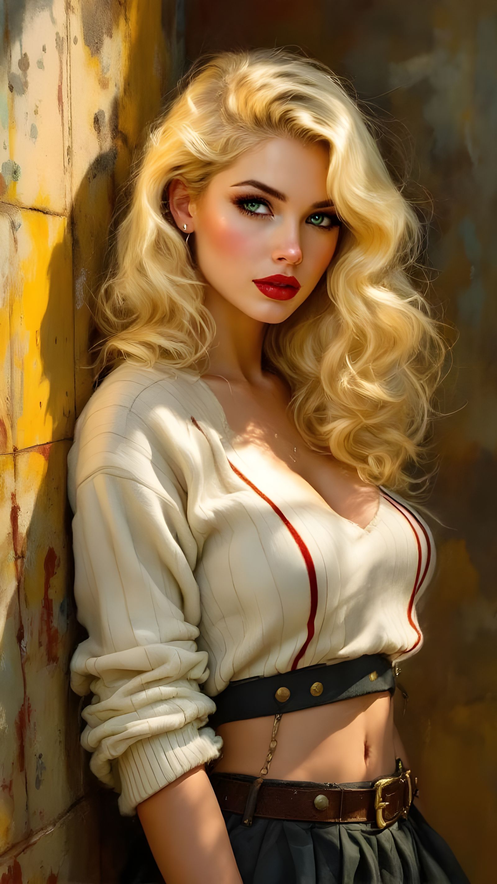 1950s Blonde Pin-Up in Impressionist Style