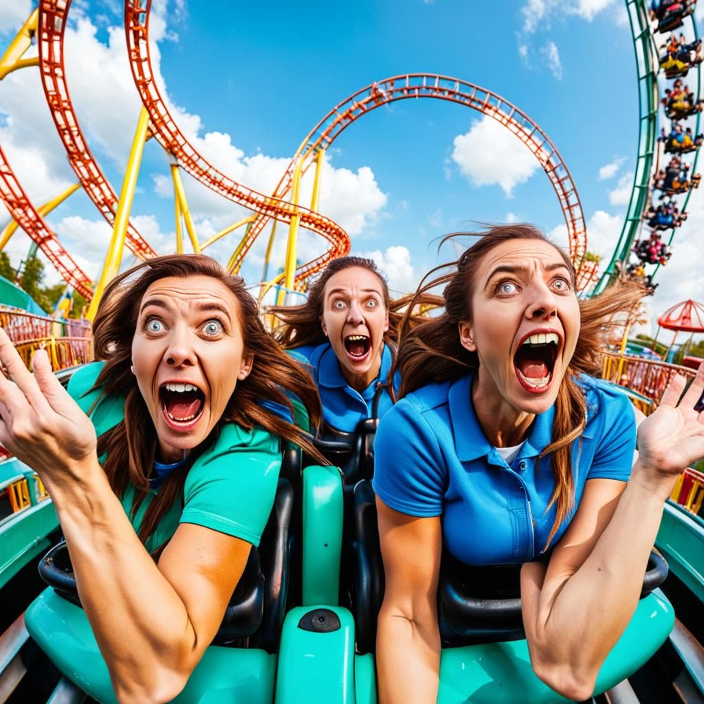 Girls Screaming Upside Down on Rollercoaster