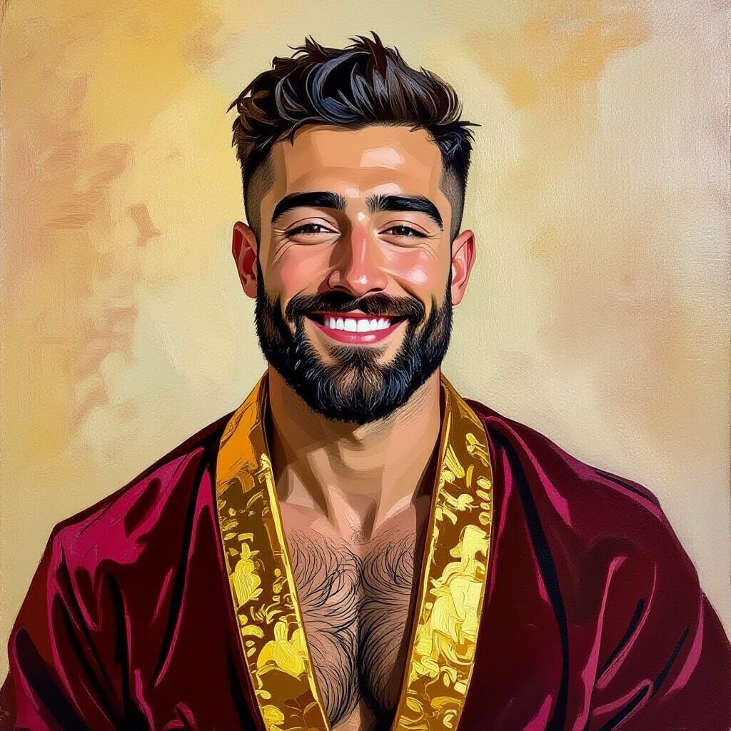 Elegant Man in Velvet Robe: Expressionist Oil Painting