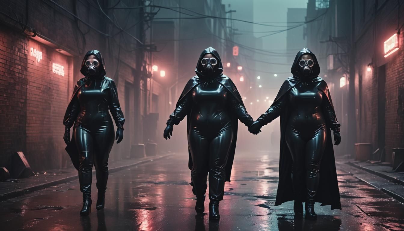 BBW Women in Dystopian Cityscape with Vaporwave Style