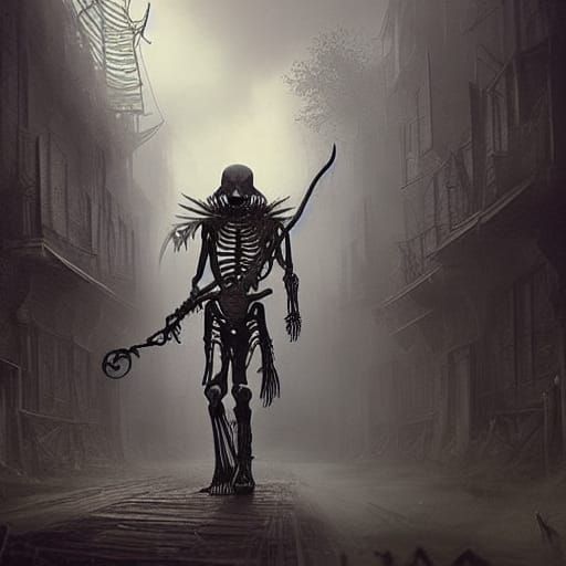 Skeleton with Rifle in Dramatic Digital Painting