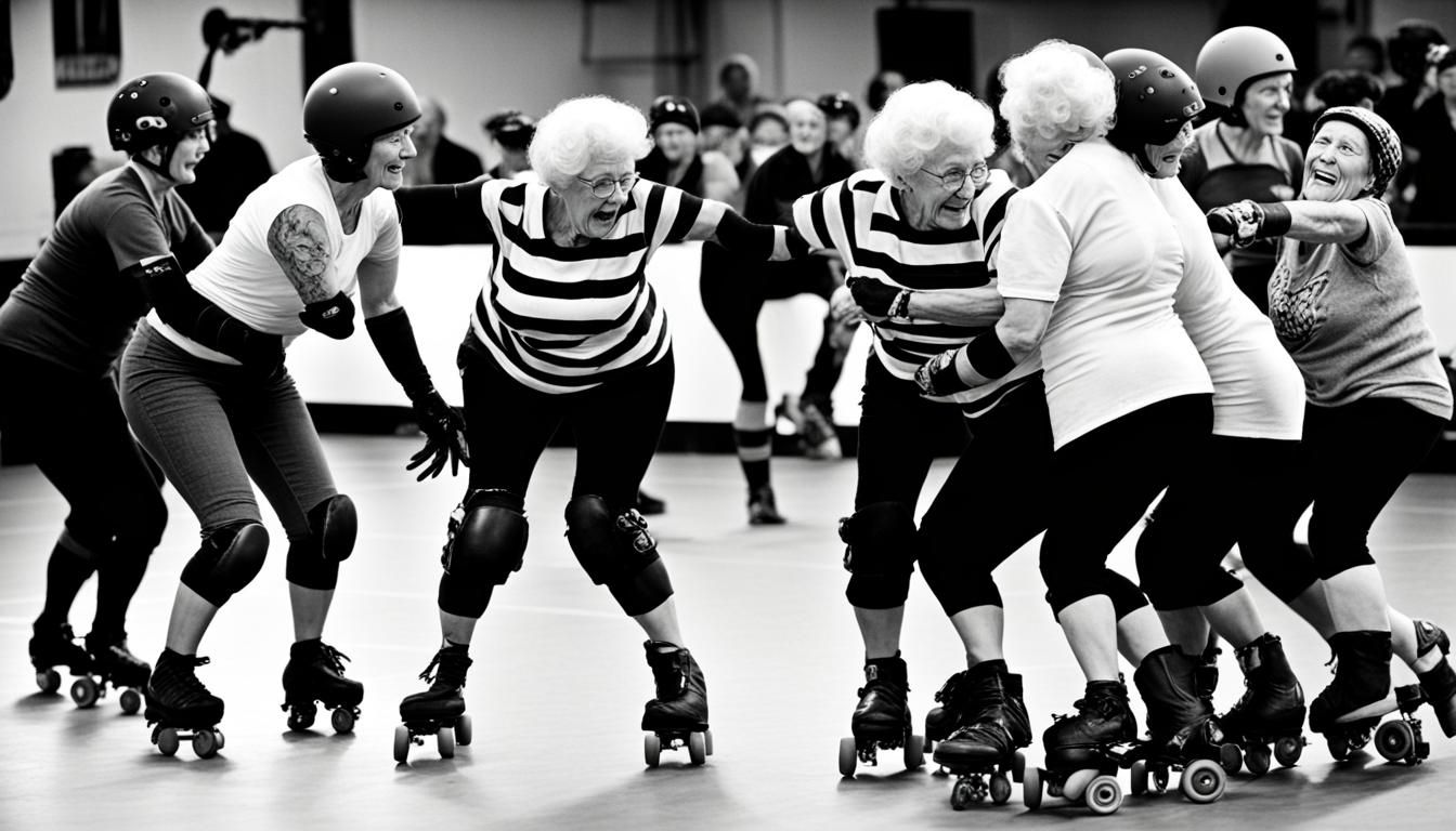 Elderly Ladies in No-Holds-Barred Roller Derby